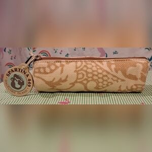 Spartina 449 Beige Jute Canvas Jewelry Makeup Cosmetic Beauty Travel Pouch Bag